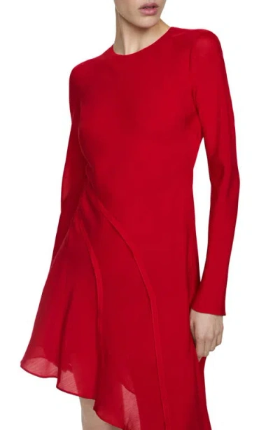 Mango Long Sleeve Asymmetric Hem Dress In Red