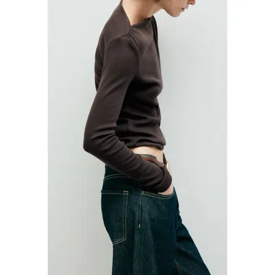 Mango Long Sleeve Bateau Neck T-shirt In Brown