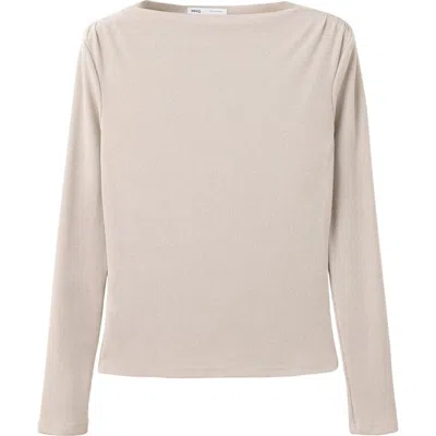 Mango Long Sleeve Bateau Neck T-shirt In Neutral