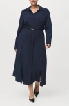 Mango Long Sleeve Belted Shirtdress In Blue
