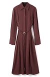 Mango Long Sleeve Belted Shirtdress In Burgundy