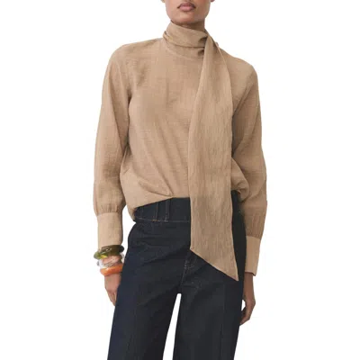 Mango Long Sleeve Bow Neck Shirt