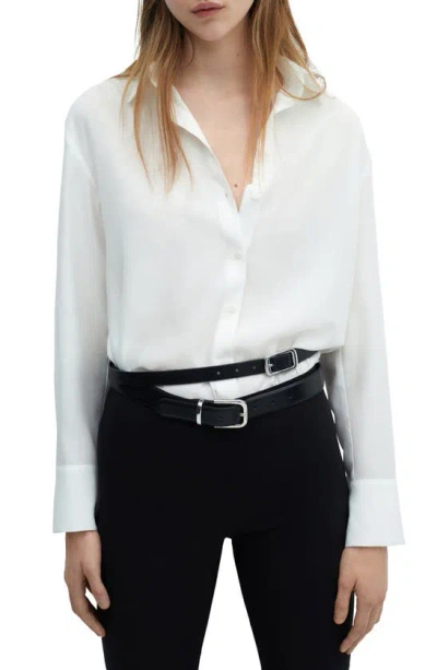 Mango Long Sleeve Button-up Shirt In Off White