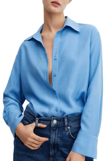 Mango Long Sleeve Button-up Shirt In Blue