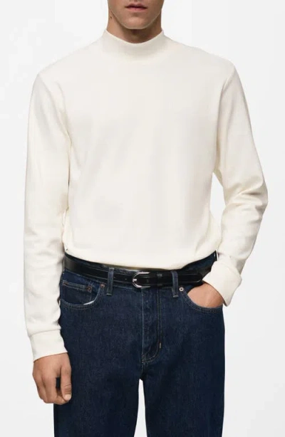 Mango Long Sleeve Cotton Mock Neck T-shirt In Sand