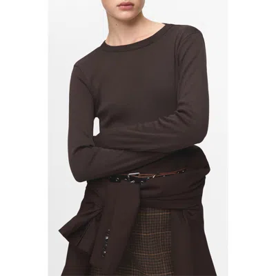 Mango Long Sleeve Cotton Rib T-shirt In Brown