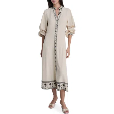 Mango Long Sleeve Cotton Shirtdress In Beige