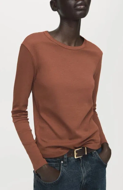 Mango Long Sleeve Cotton T-shirt In Brown