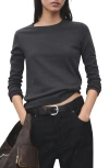 Mango Long Sleeve Cotton T-shirt In Gray