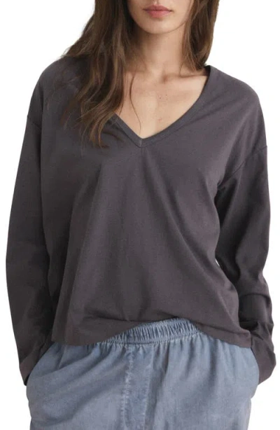 Mango Long Sleeve Cotton V-neck Pajama Top In Black