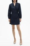 Mango Long Sleeve Cotton Wrap Minidress In Blue