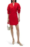 Mango Long Sleeve Cotton Wrap Minidress In Red
