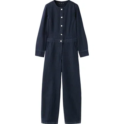 Mango Long Sleeve Denim Jumpsuit In Blue