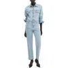 Mango Long Sleeve Denim Jumpsuit In Open Blue