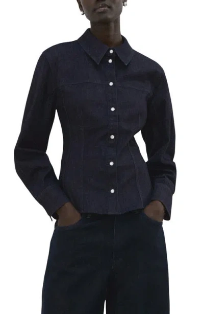 Mango Long Sleeve Denim Shirt With Seams In Blue