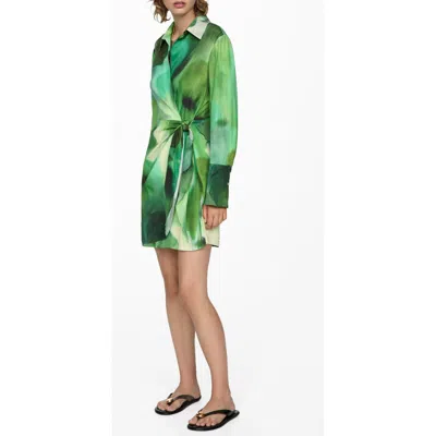 Mango Long Sleeve Faux-wrap Shirtdress In Green