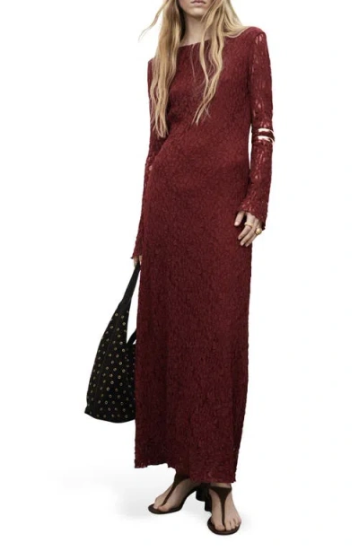 Mango Lace Dress With Bell Sleeves Wine In Burgundy