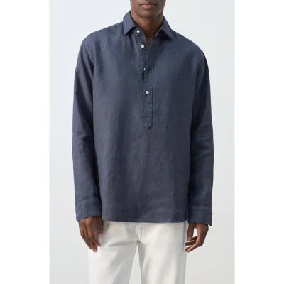 Mango Long Sleeve Linen Polo Shirt In Multi