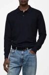 Mango Long Sleeve Mesh Polo In Dark Navy