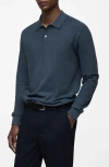 Mango Long Sleeve Mesh Polo In Indigo Blue