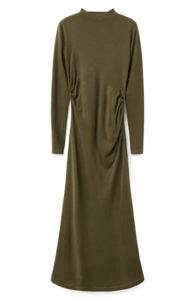 Mango Long Sleeve Mock Neck Knit Dress In Green