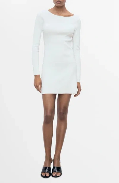 Mango Long Sleeve Open Back Knit Minidress In White