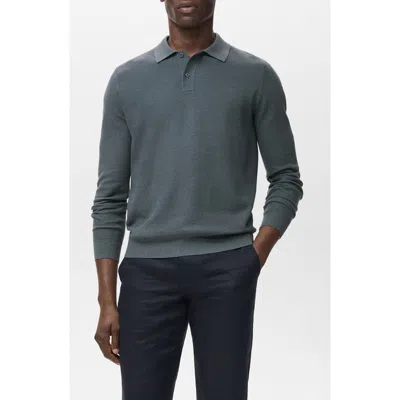 Mango Long Sleeve Piqué Polo In Green
