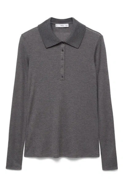 Mango Long Sleeve Polo In Grey