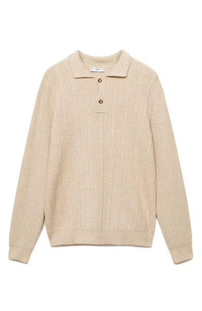 Mango Long Sleeve Polo Sweater In Ecru