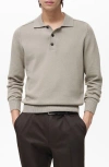 Mango Long Sleeve Polo Sweater In Ice Grey