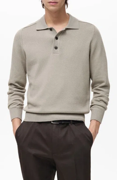 Mango Long Sleeve Polo Sweater In Ice Grey