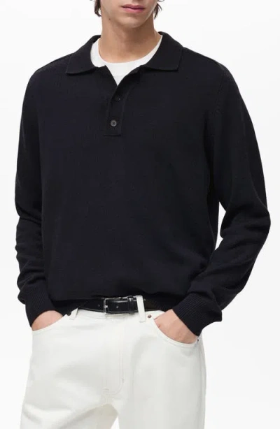 Mango Long Sleeve Polo Sweater In Night Blue