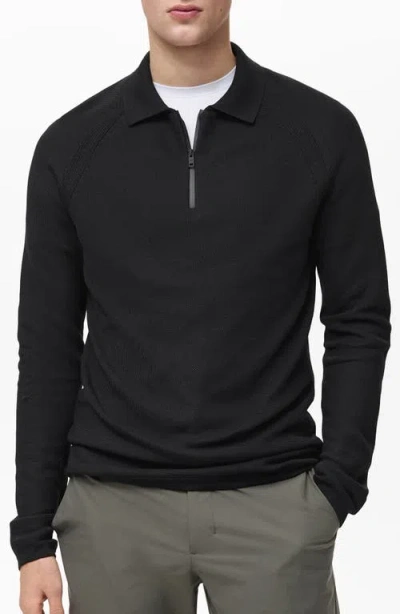Mango Long Sleeve Quarter Zip Polo With Coolmax® Technology In Black