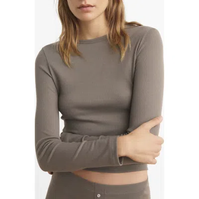 Mango Long Sleeve Rib Sleep T-shirt In Brown