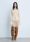 Mango Flint Ruffle Button-up Top In Écru