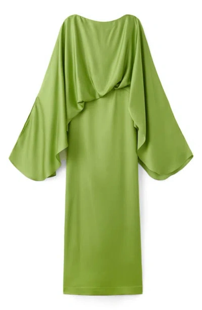 Mango Long Sleeve Satin Dress In Green