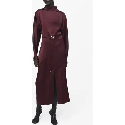 Mango Long Sleeve Satin Midi Dress In Burgundy