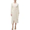 Mango Long Sleeve Satin Wrap Midi Shirtdress In Ecru