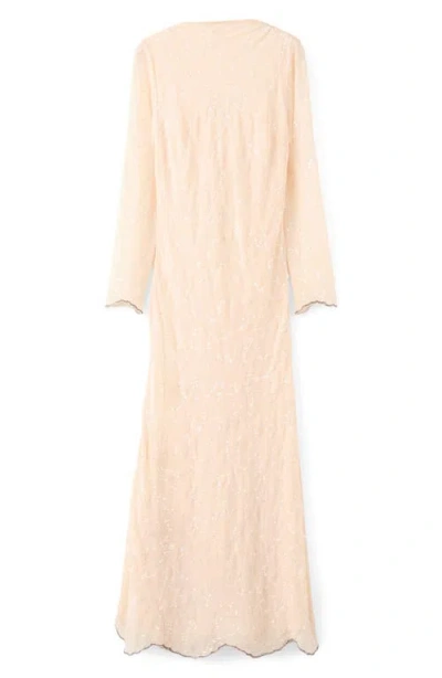 Mango Long Sleeve Sequin Dress In Neutral