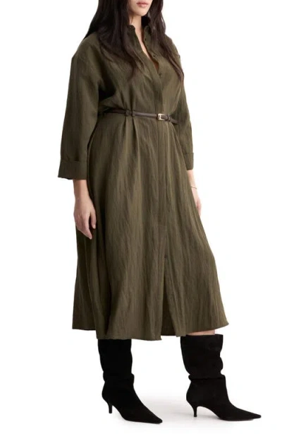 Mango Long Sleeve Shirtdress In Brown