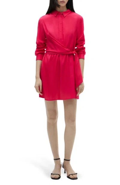 Mango Long Sleeve Shirtdress In Red