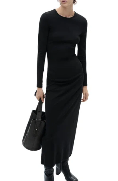 Mango Long Sleeve Stretch Cotton Midi Dress In Black