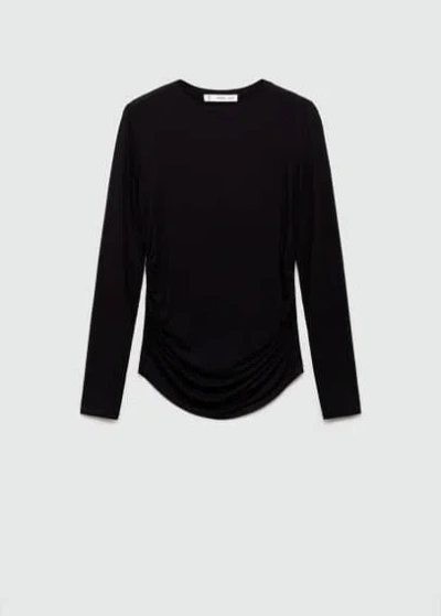 Mango Long-sleeve T-shirt With Ruffles Black