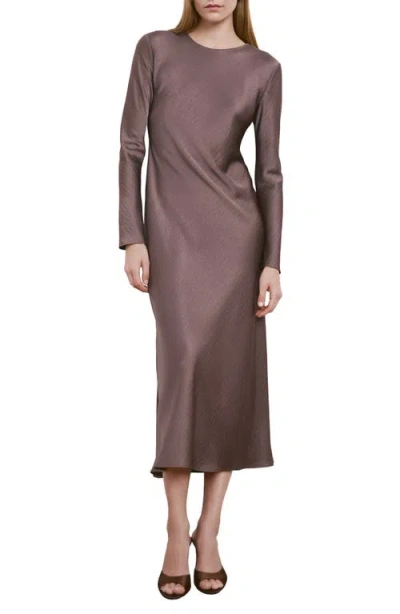 Mango Long Sleeve Textured Satin Midi Dress In Pink