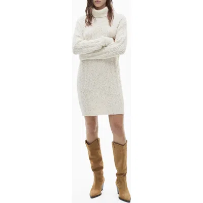 Mango Long Sleeve Turtlneck Sweater Dress In Ecru