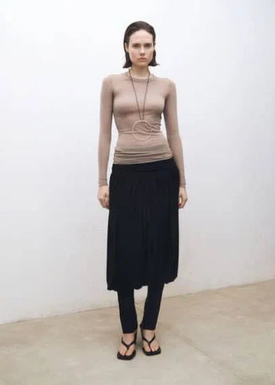 Mango Long-sleeved Wool-blend T-shirt In Light/pastel Brown