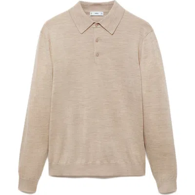 Mango Long Sleeve Wool Polo Sweater In Beige