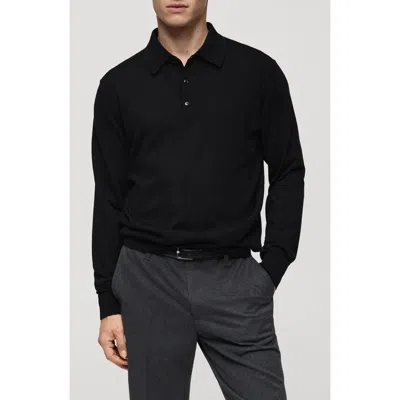Mango Long Sleeve Wool Polo Sweater In Black
