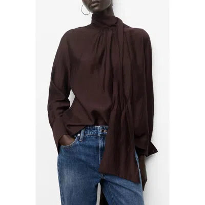 Mango Long-sleeved Blouse With A Scarf Neckline Maroon In Burgundy