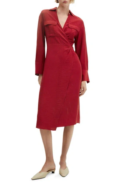 Mango Long Sleeve Wrap Dress In Red